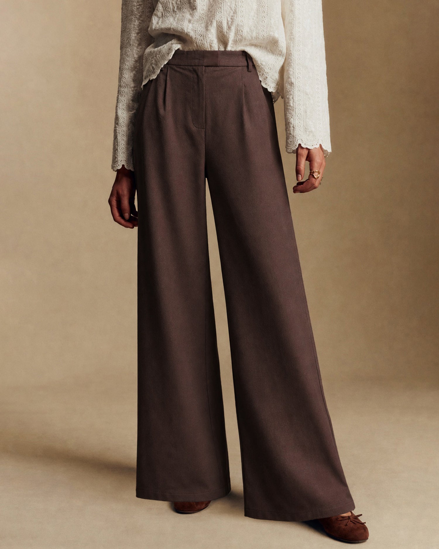 Women's Woven Cotton Casual Pants Coffee Bottoms - RIHOAS