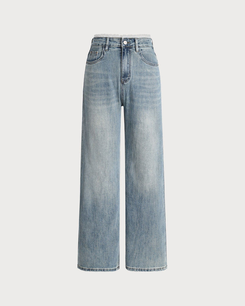 Lace Trim Straight Jeans - RIHOAS