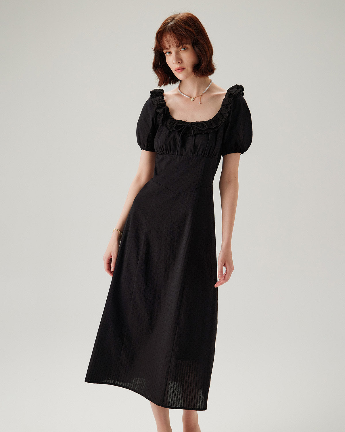 Women's Woven Cotton Maxi Dress Black Dresses - RIHOAS