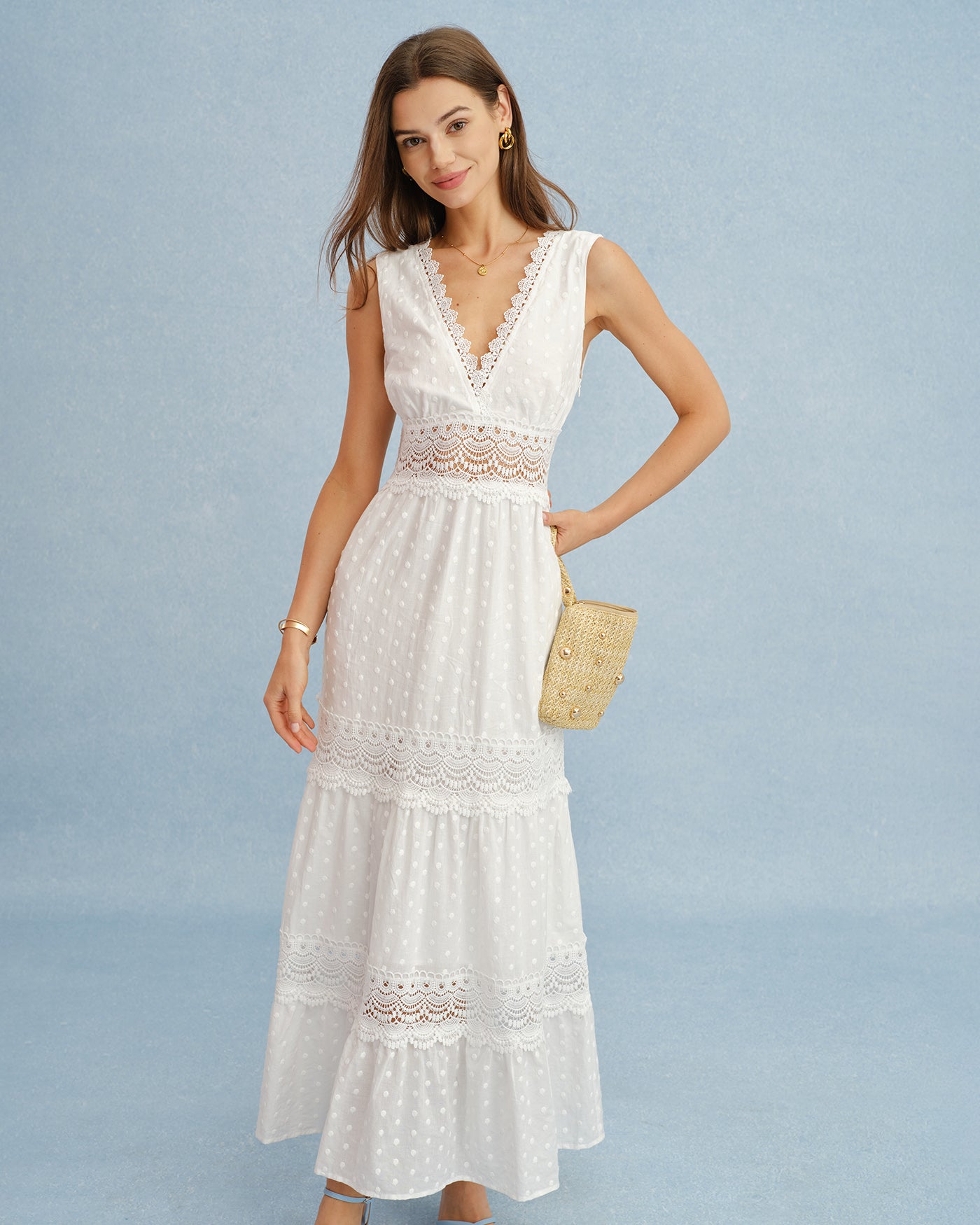 White V Neck Splicing Tie Maxi Dress & Reviews - White - Dresses | RIHOAS White V Neck Splicing Tie Maxi Dress & Reviews - White - Dresses | RIHOAS