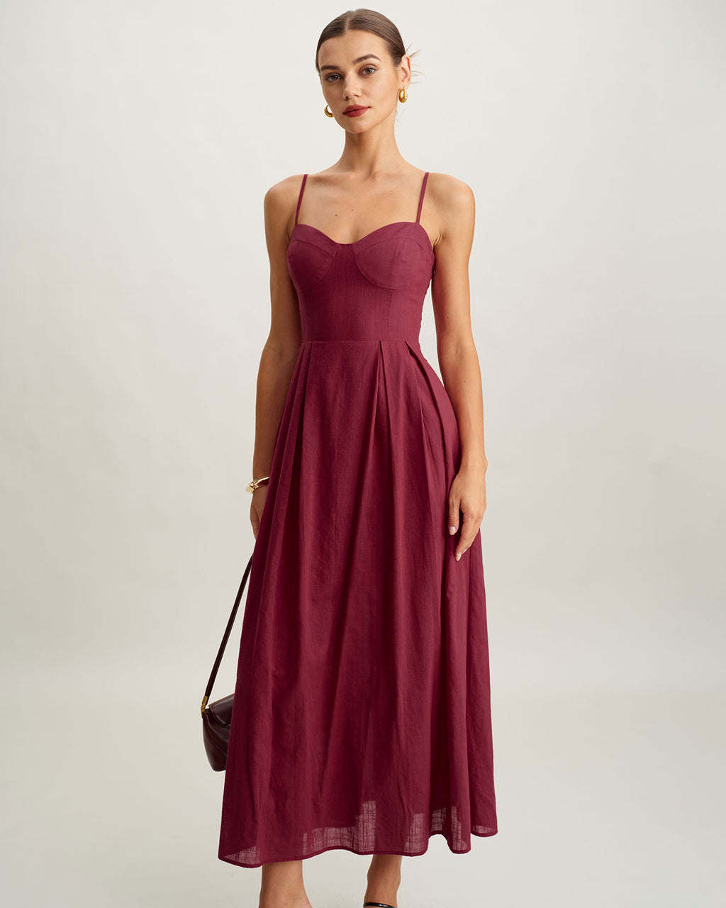 Women's Woven Cotton Maxi Dress Red Dresses - RIHOAS