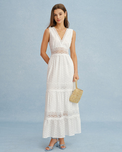 Rihoas Textured Cotton Tiered Maxi Dress