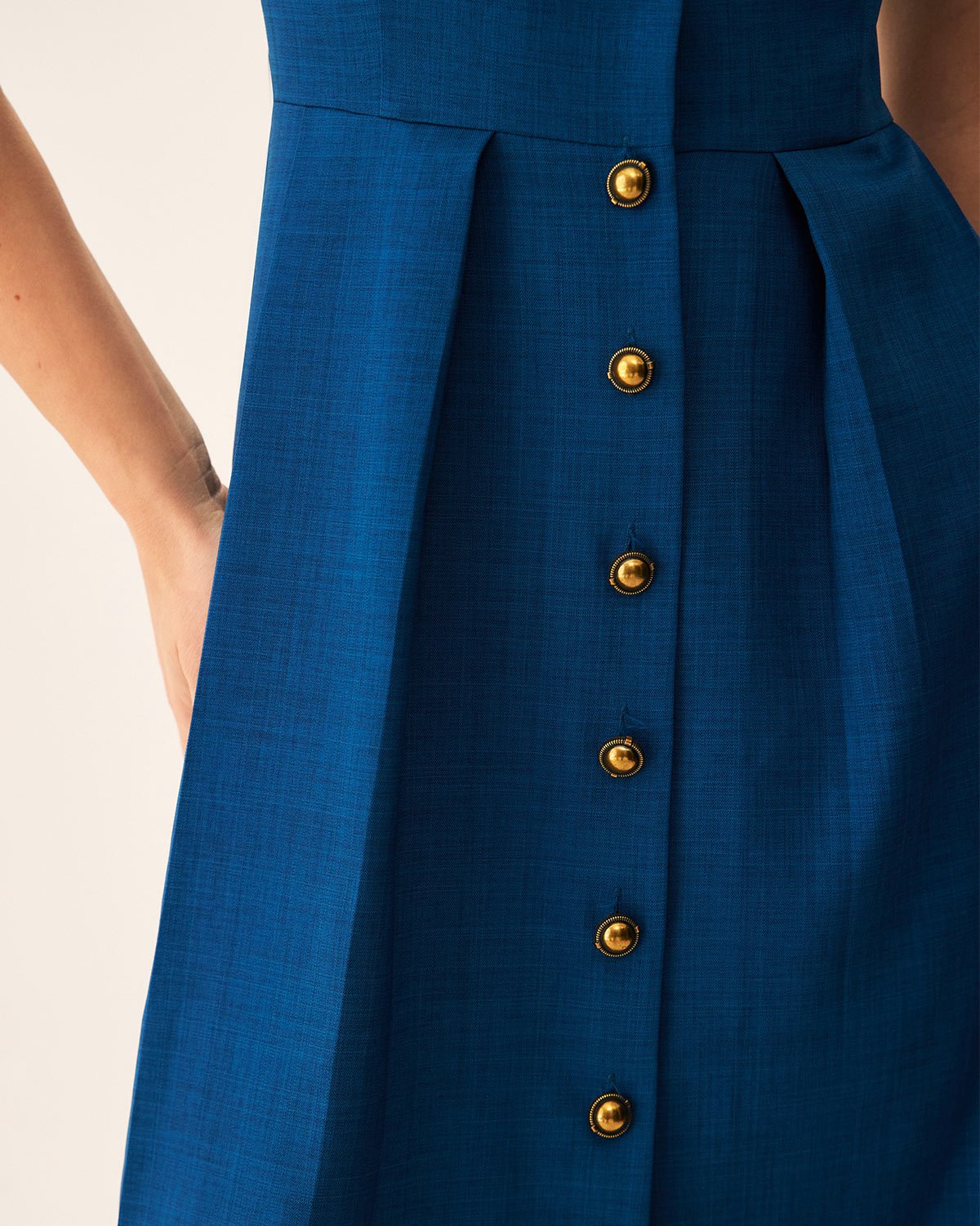 Rihoas Blue A-Line Tea Dress with a Button-Front | Vintage-Style Midi Dress for Work & Parties, Blue / XS Rihoas Blue A-Line Tea Dress with a Button-Front | Vintage-Style Midi Dress for Work & Parties, Blue / XS
