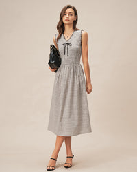 Women's Woven Cotton Midi Dress Black Dresses - RIHOAS