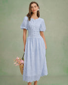 Women's Woven Cotton Midi Dress Blue Dresses - RIHOAS