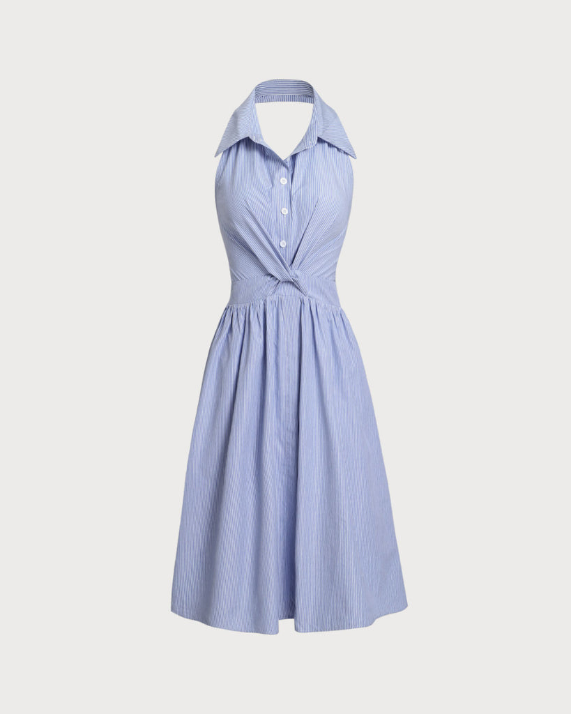 Women's Woven Cotton Midi Dress Blue Dresses - RIHOAS