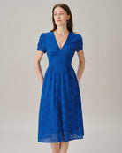 Women's Woven Cotton Midi Dress Blue Dresses - RIHOAS