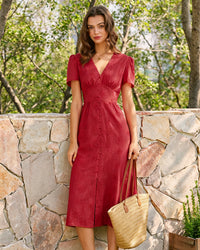 Women's Woven Cotton Midi Dress Dresses - RIHOAS