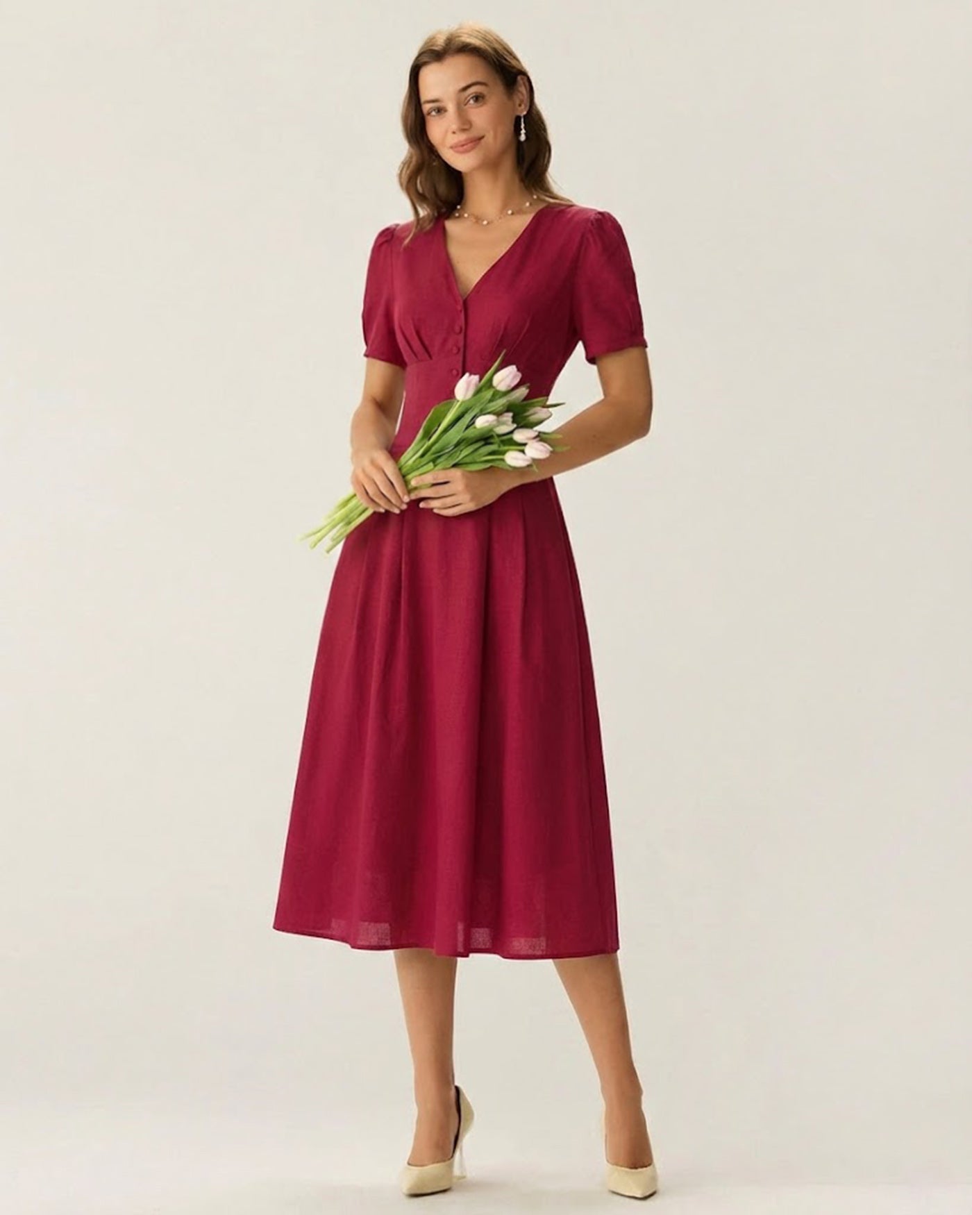 Women's Woven Cotton Midi Dress Dresses - RIHOAS