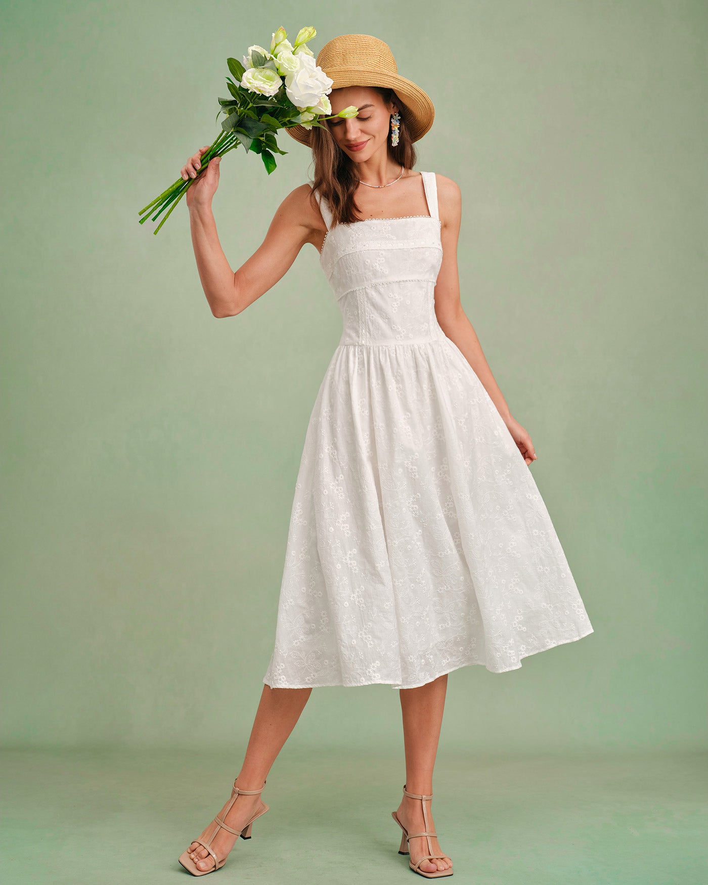 White Square Neck Slip Midi Dress & Reviews - White - Dresses | RIHOAS White Square Neck Slip Midi Dress & Reviews - White - Dresses | RIHOAS