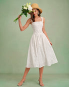 Women's Woven Cotton Midi Dress Dresses - RIHOAS