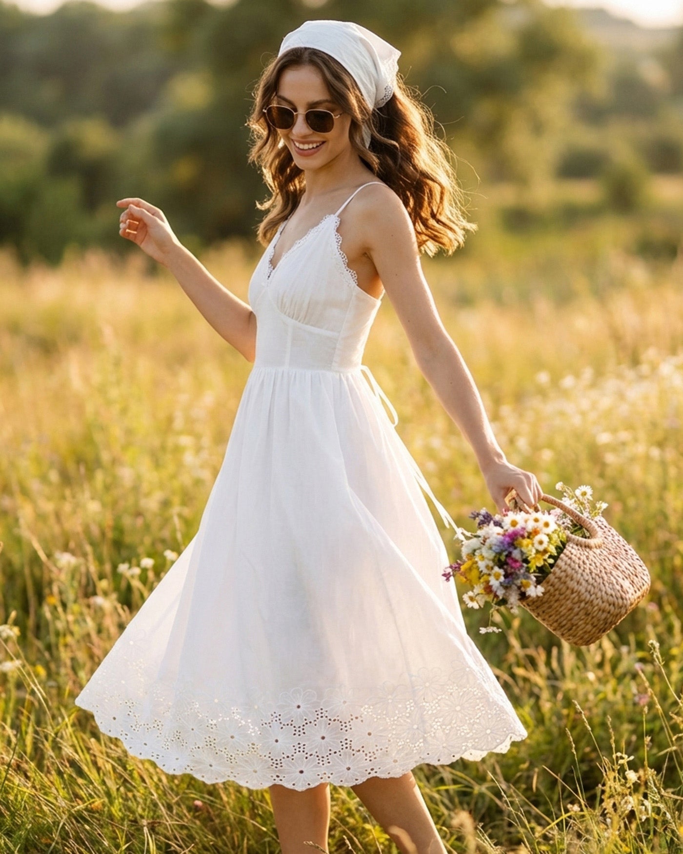 Rihoas Lace X Cross Slip Midi Dress for women, White / XL