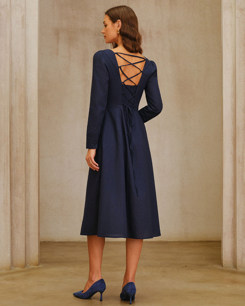 Women's Woven Cotton Midi Dress Dresses - RIHOAS