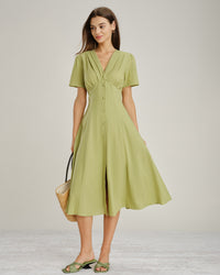 Women's Woven Cotton Midi Dress Dresses - RIHOAS