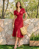 Women's Woven Cotton Midi Dress Dresses - RIHOAS