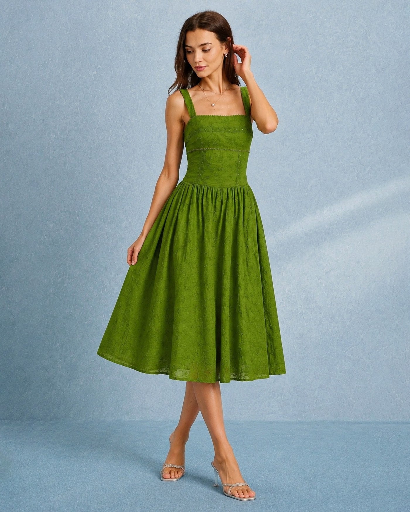 Women's Woven Cotton Midi Dress Dresses - RIHOAS
