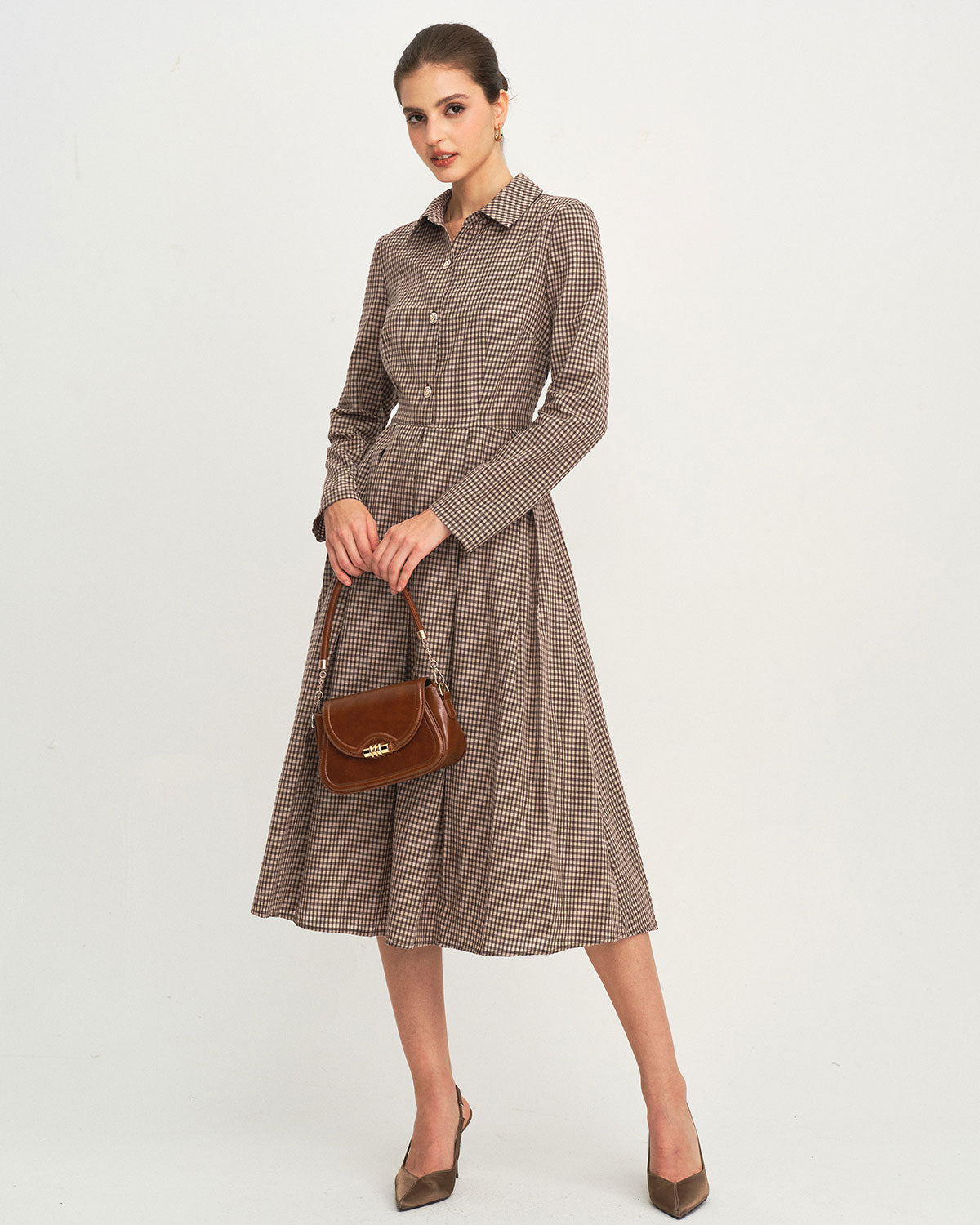 knee length dresses for ladies Brown 100% Cotton Halter Neck Tier Midi Dress 34