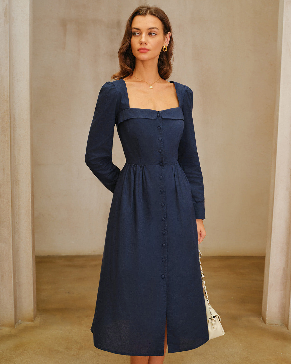 Women's Woven Cotton Midi Dress Dresses - RIHOAS