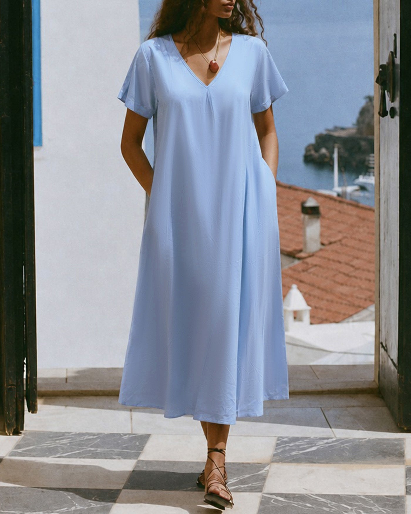 Women's  Woven Cotton Midi Dress Dresses - RIHOAS