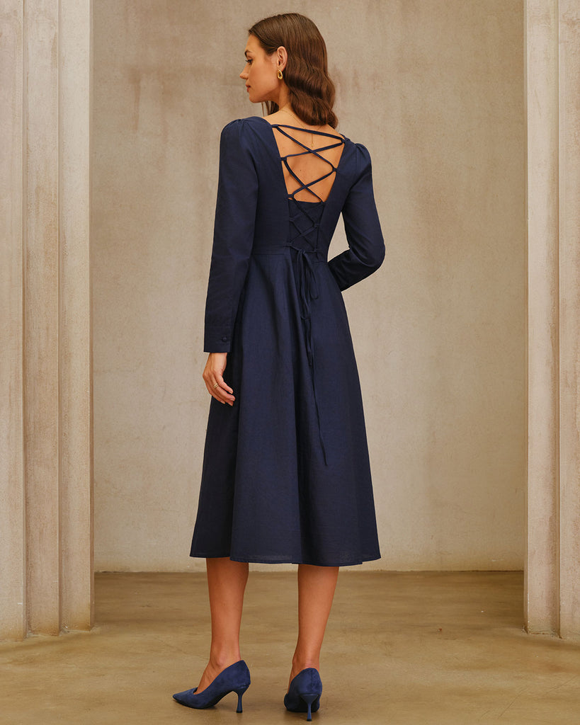 Women's Woven Cotton Midi Dress Dresses - RIHOAS