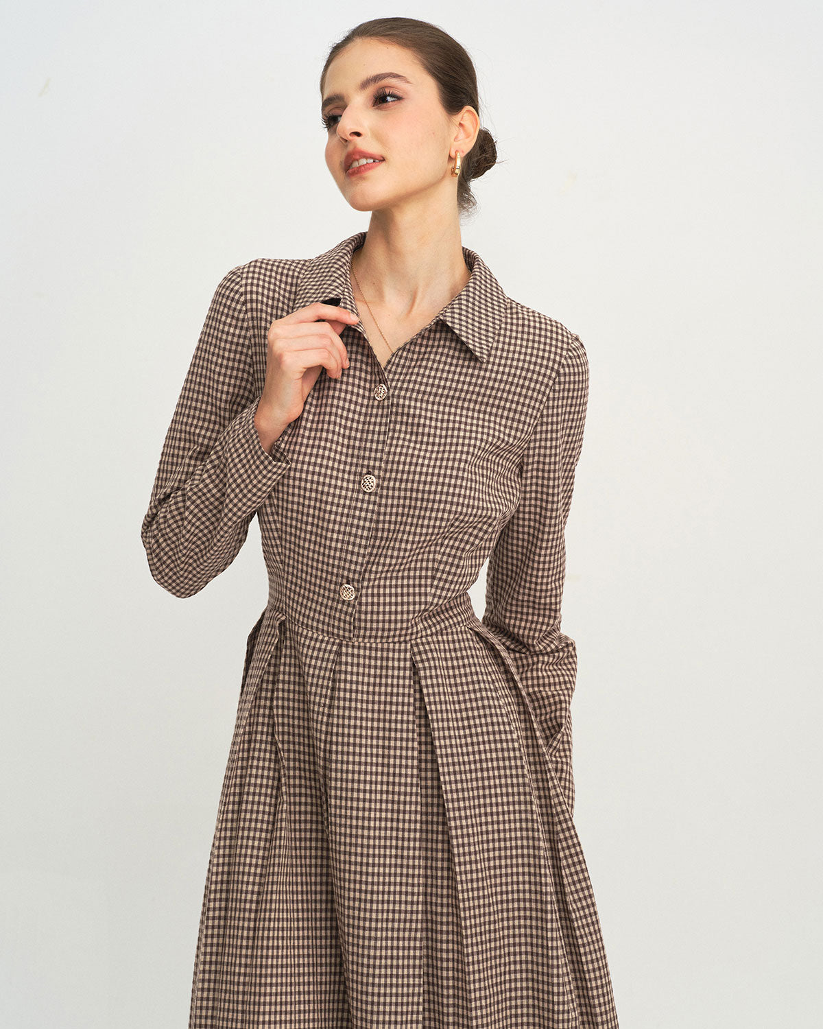 Brown Plaid A-Line Midi Dress & Reviews - Brown - Dresses | RIHOAS Brown Plaid A-Line Midi Dress & Reviews - Brown - Dresses | RIHOAS