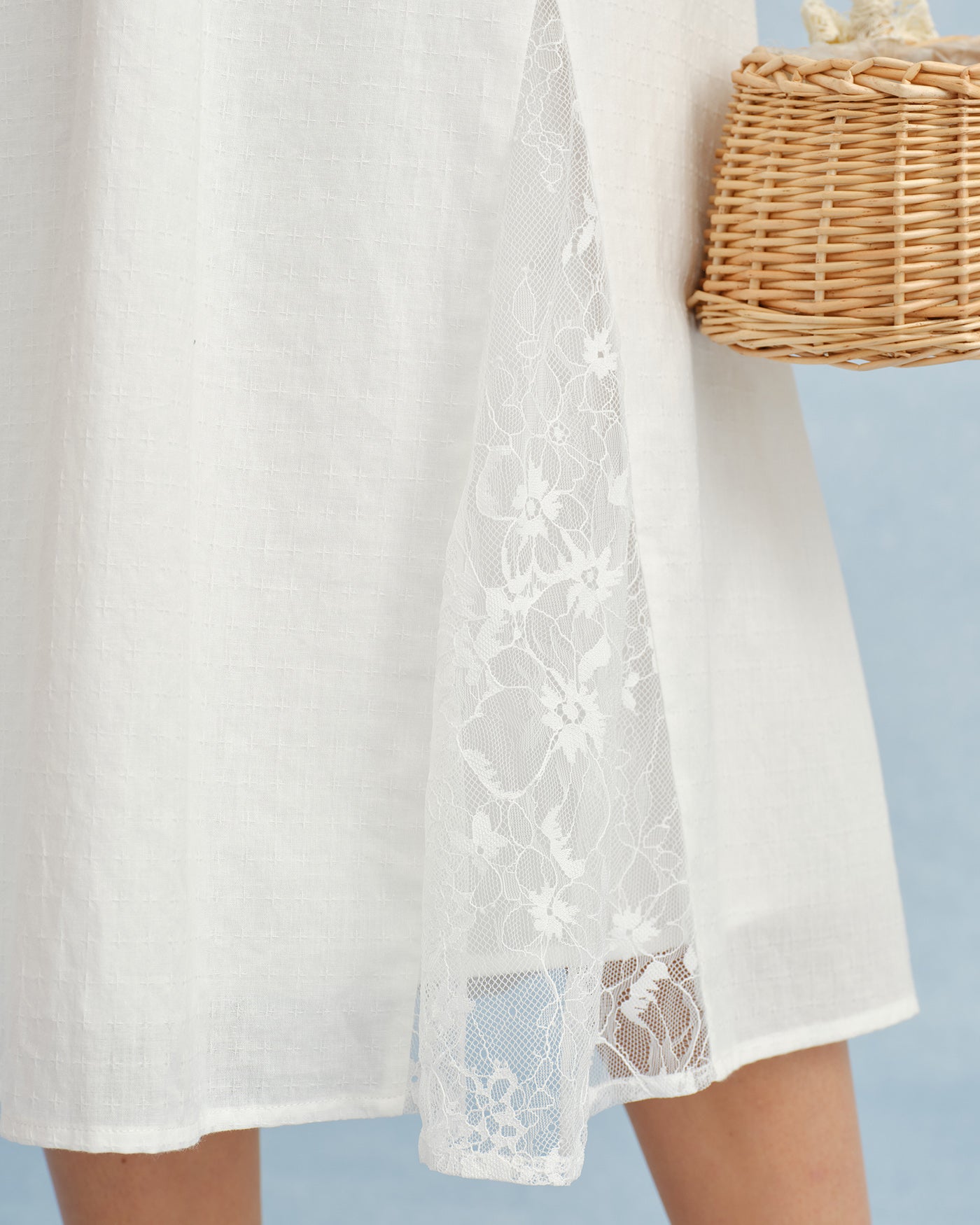 White Lace Splicing Shirred Midi Dress & Reviews - White - Dresses | RIHOAS White Lace Splicing Shirred Midi Dress & Reviews - White - Dresses | RIHOAS
