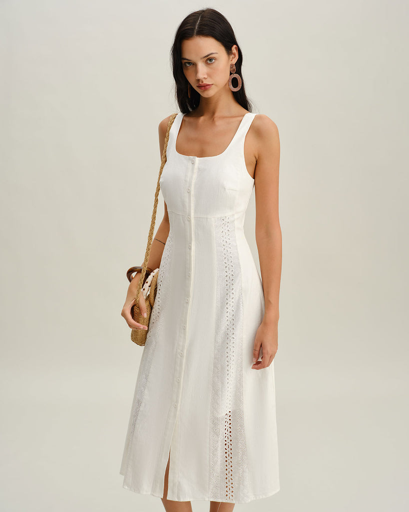 Women's Woven Cotton Midi Dress Dresses - RIHOAS