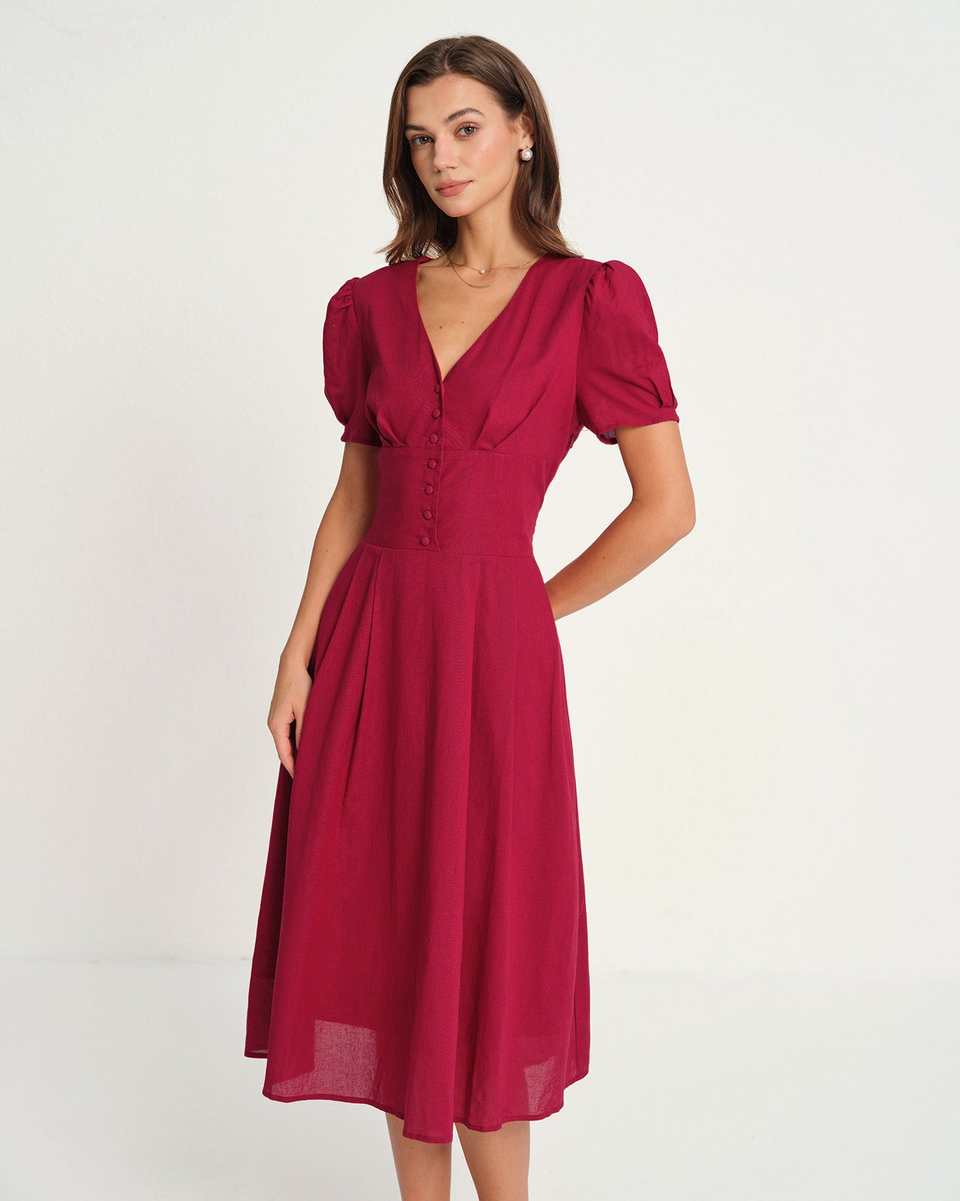 Women's Woven Cotton Midi Dress Dresses - RIHOAS