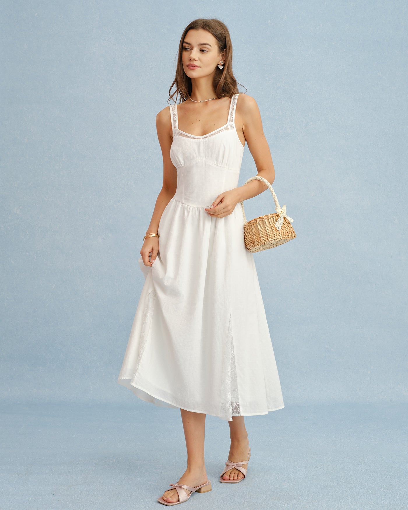 Women's Woven Cotton Midi Dress Dresses - RIHOAS