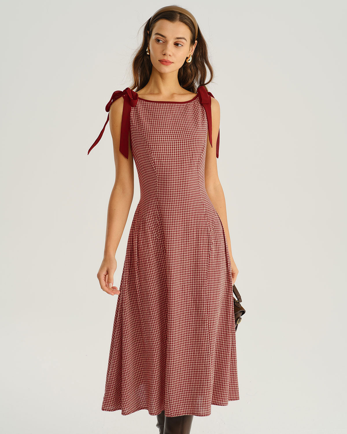 Women's Woven Cotton Midi Dress Red Dresses - RIHOAS