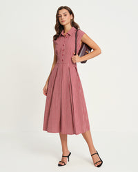 Women's Woven Cotton Midi Dress Red Dresses - RIHOAS