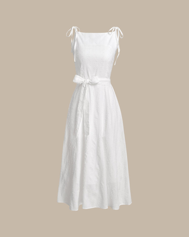 Women's Woven Cotton Midi Dress White Dresses - RIHOAS
