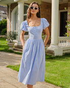 Women's Woven Cotton Midi Dresses Blue Dresses - RIHOAS