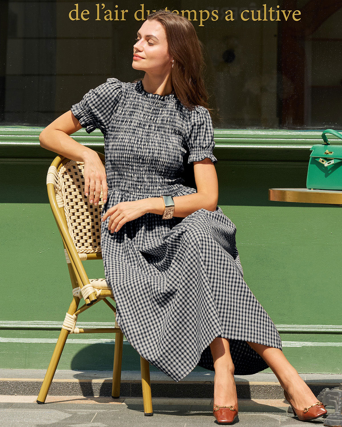 Blue Gingham Puffed Sleeve Midi Dress & Reviews - Blue - Dresses | RIHOAS Blue Gingham Puffed Sleeve Midi Dress & Reviews - Blue - Dresses | RIHOAS