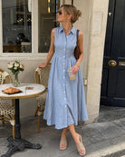 Blue Collar Sleeveless Pockets Midi Dress 01