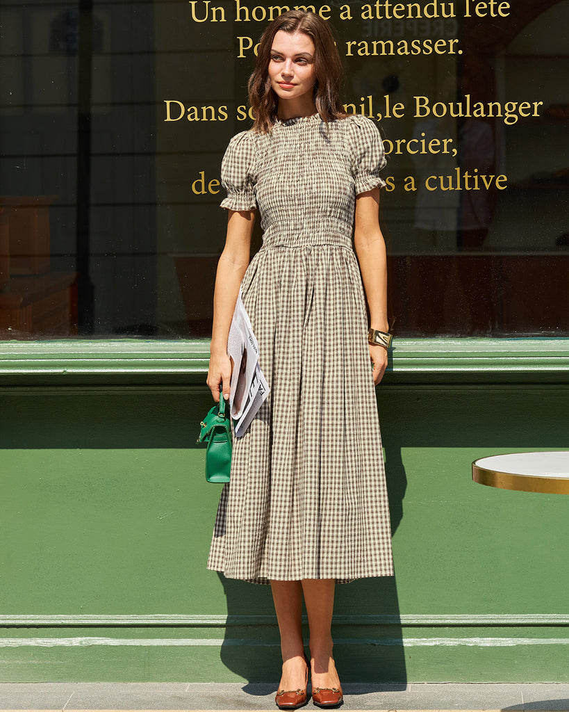 Women's Woven Cotton Midi Dresses Coffee Dresses - RIHOAS