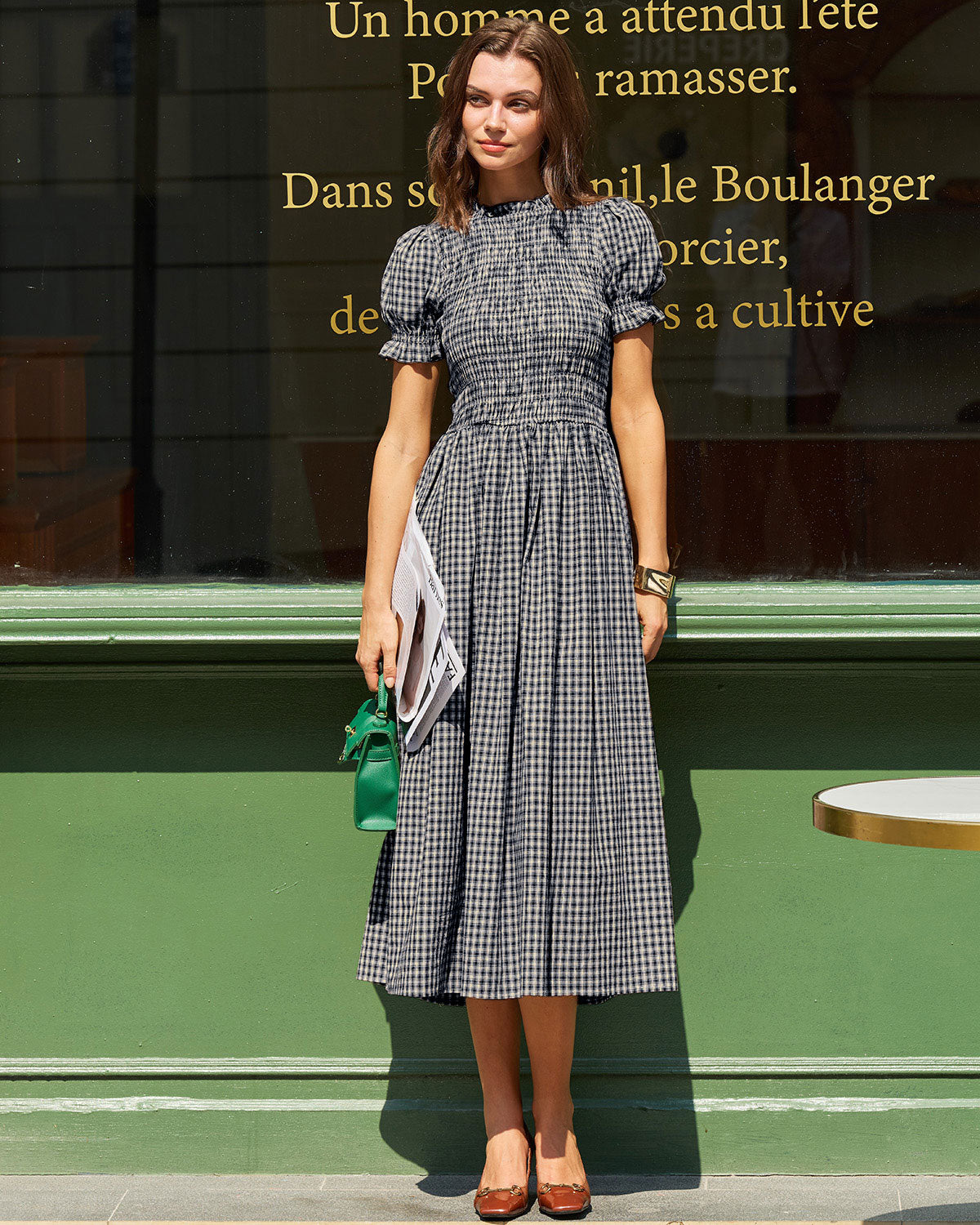 Blue Gingham Puffed Sleeve Midi Dress & Reviews - Blue - Dresses | RIHOAS Blue Gingham Puffed Sleeve Midi Dress & Reviews - Blue - Dresses | RIHOAS