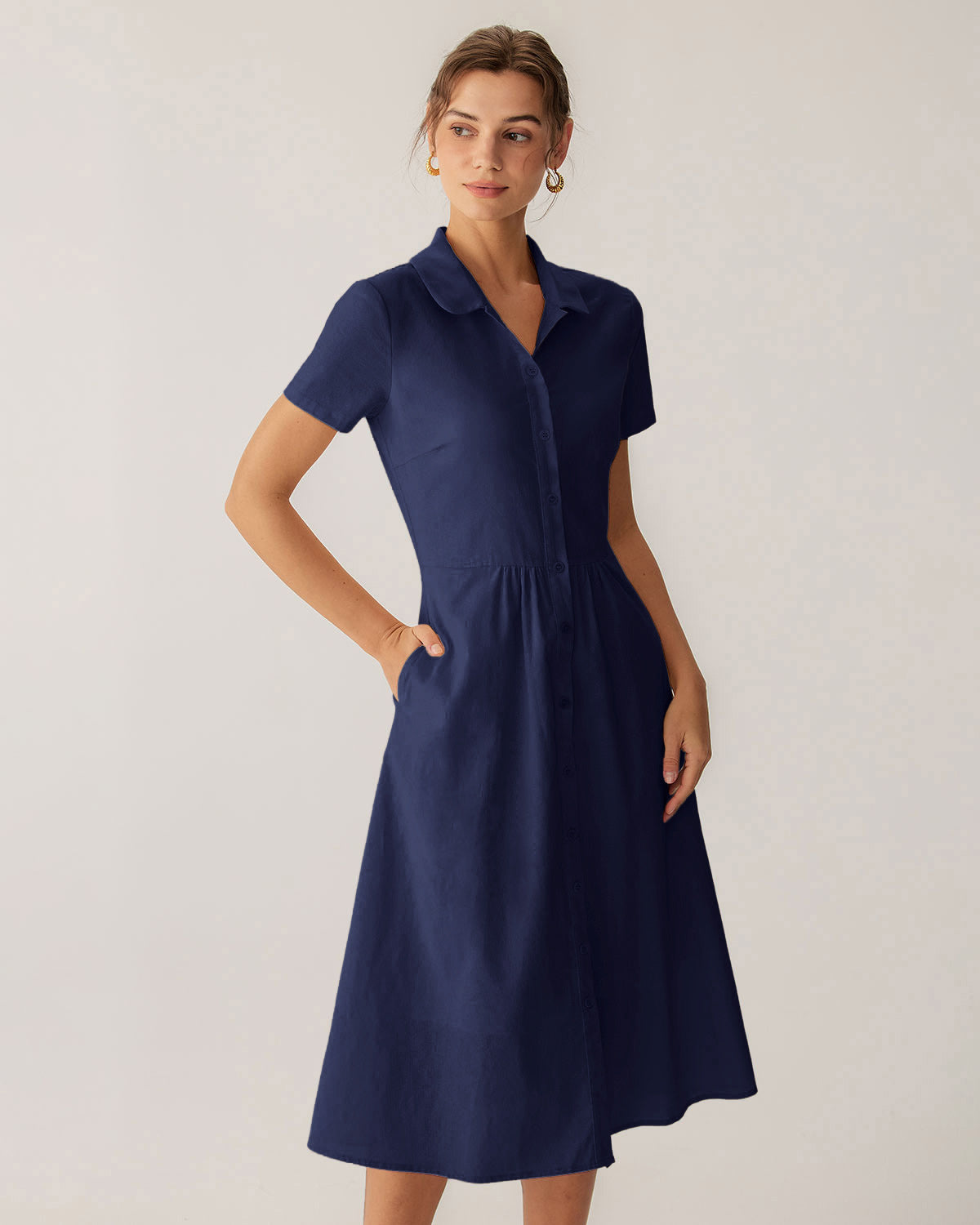 Rihoas Pocket Short Sleeve Midi Dress Women's, Navy / XL