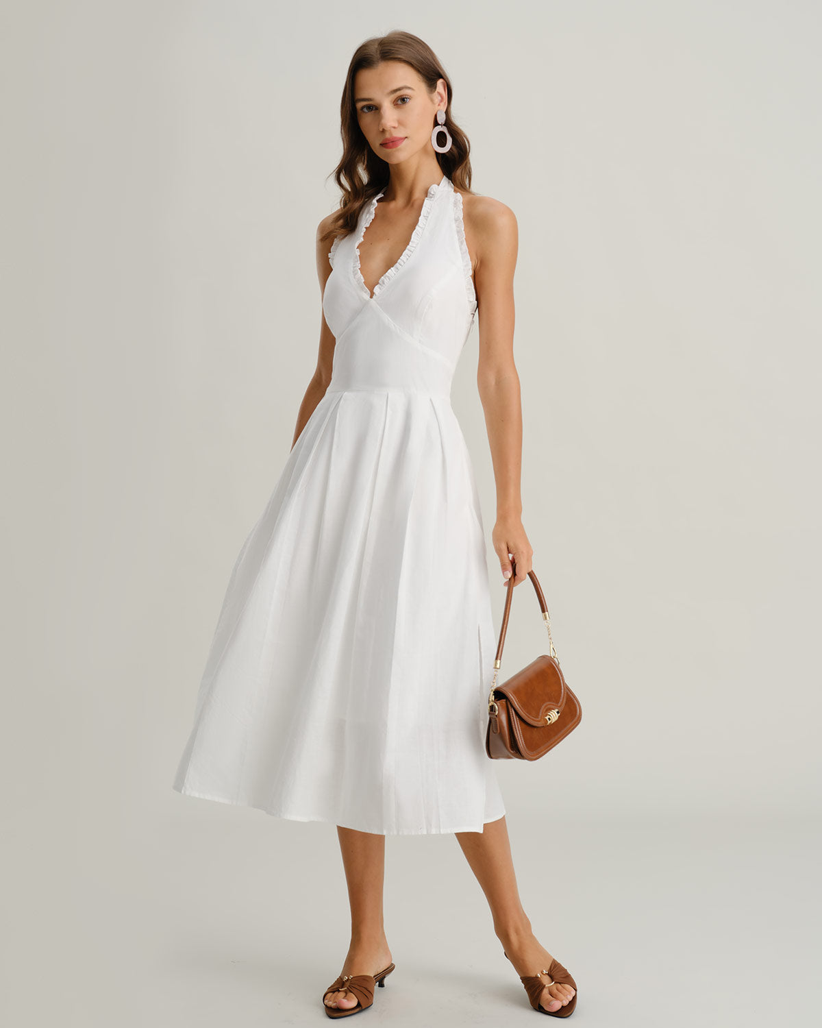 White V Neck Halter Sleeveless Midi Dress & Reviews - White - Dresses | RIHOAS White V Neck Halter Sleeveless Midi Dress & Reviews - White - Dresses | RIHOAS