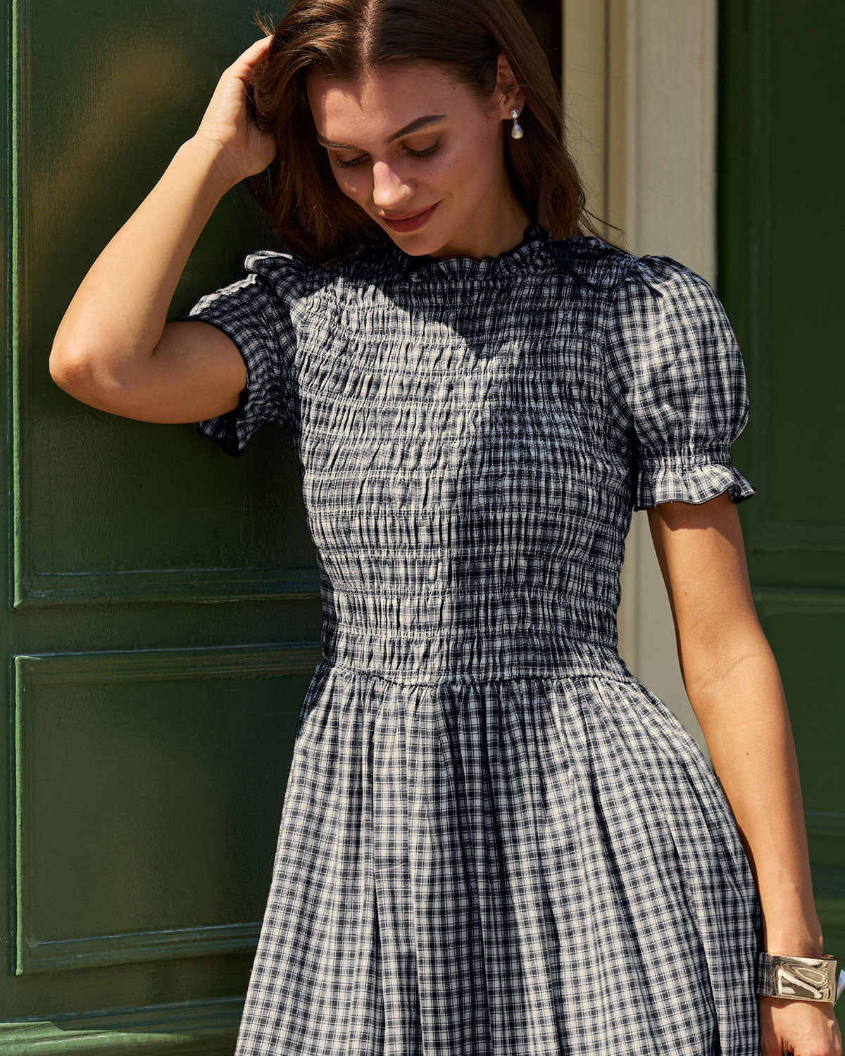 Blue Gingham Puffed Sleeve Midi Dress & Reviews - Blue - Dresses | RIHOAS Blue Gingham Puffed Sleeve Midi Dress & Reviews - Blue - Dresses | RIHOAS