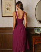Wine Red Sweetheart Neck Pockets Midi Dress - RIHOAS - 08