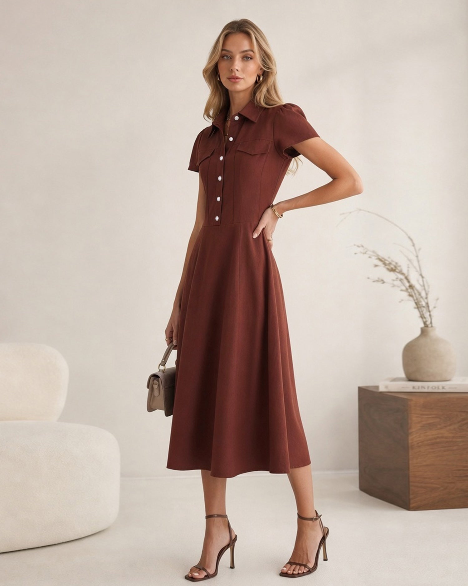 Women's Woven Cotton Midi Dresses - RIHOAS