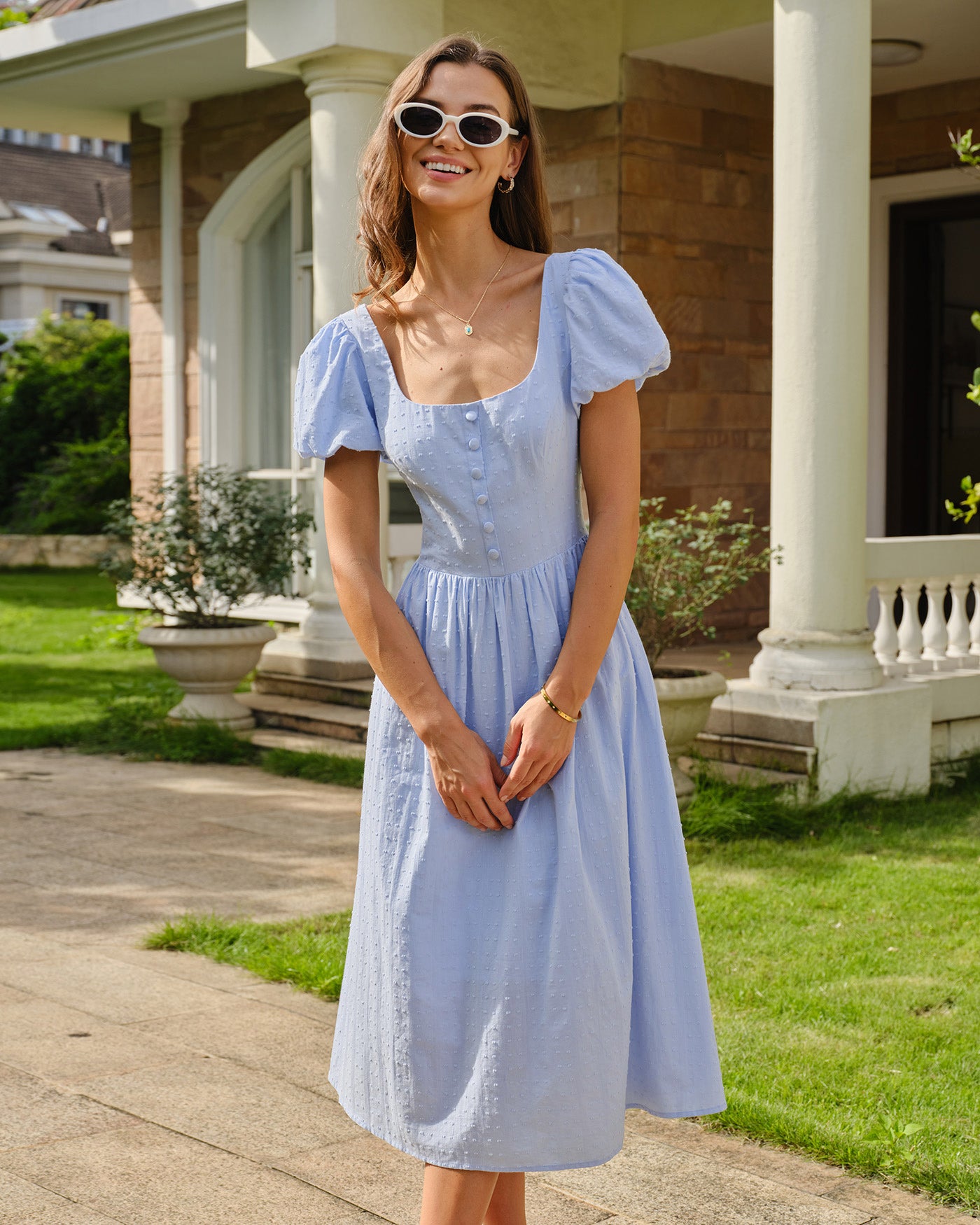 Women's Woven Cotton Midi Dresses Dresses - RIHOAS