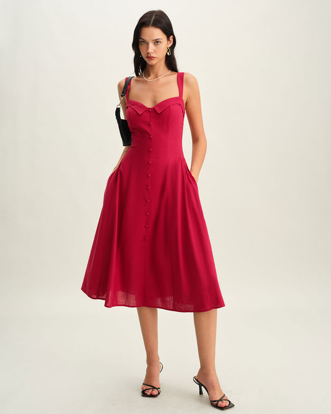 RED AND GREEN COTTON MIDIドレス The Green Square Neck Jacquard Slit Midi Dress & Reviews