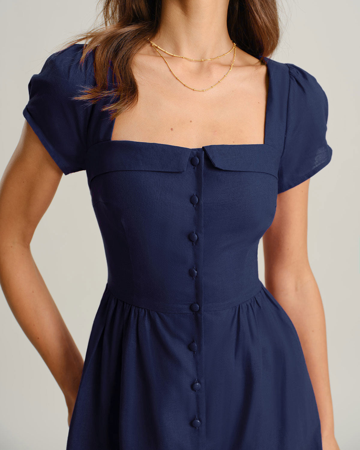 Navy Square Neck A-Line Midi Dress & Reviews - Navy - Dresses | RIHOAS Navy Square Neck A-Line Midi Dress & Reviews - Navy - Dresses | RIHOAS