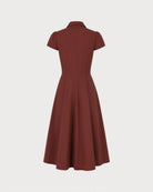 Red Collar Pockets Button Midi Dress 07
