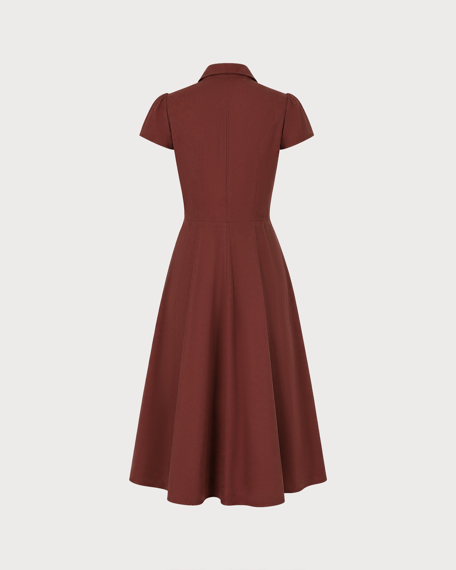 Red Collar Pockets Button Midi Dress 07