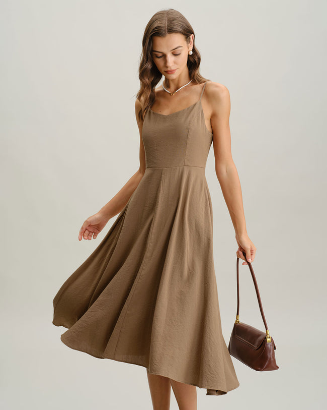 Women's Woven Cotton Midi Dresses Dresses - RIHOAS