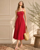 Women's Woven Cotton Midi Dresses Dresses - RIHOAS