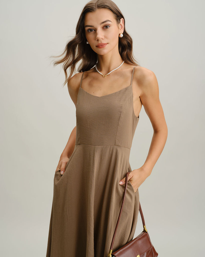 Women's Woven Cotton Midi Dresses Dresses - RIHOAS